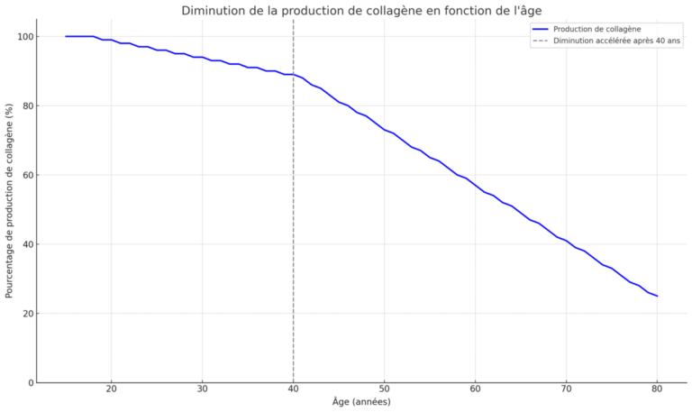 Diminution de la production de collagène avec l'âge.